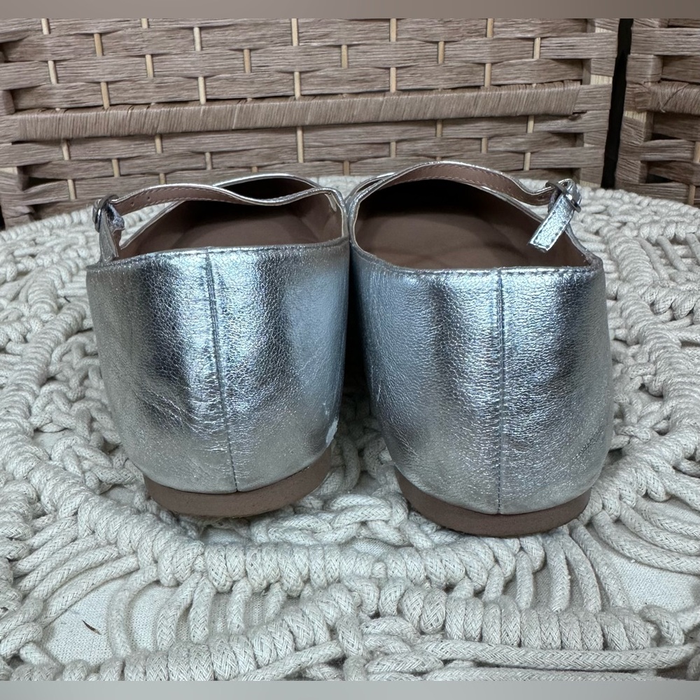 Nordstrom Silver Metallic Square Toe Mary Jane Flats - Size 11 - Picture 4 of 10